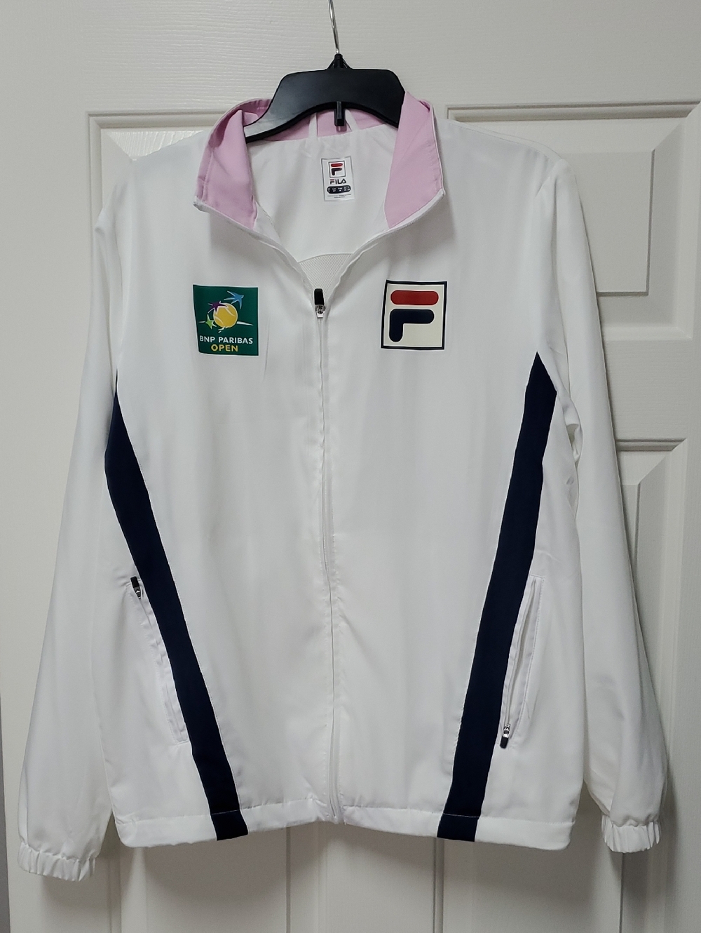 FILA BNP PARIBAS OPEN White Jacket with Navy Panels and Pink Collar